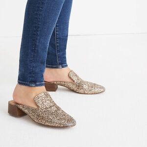 Madewell The Willa Glitter Loafer Mule Gold Size 6.5 NWOT